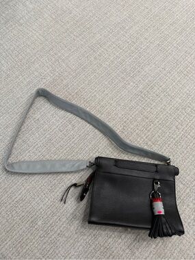 Min & Mon Black Crossbody Bag with Light Gray Strap and Tassel